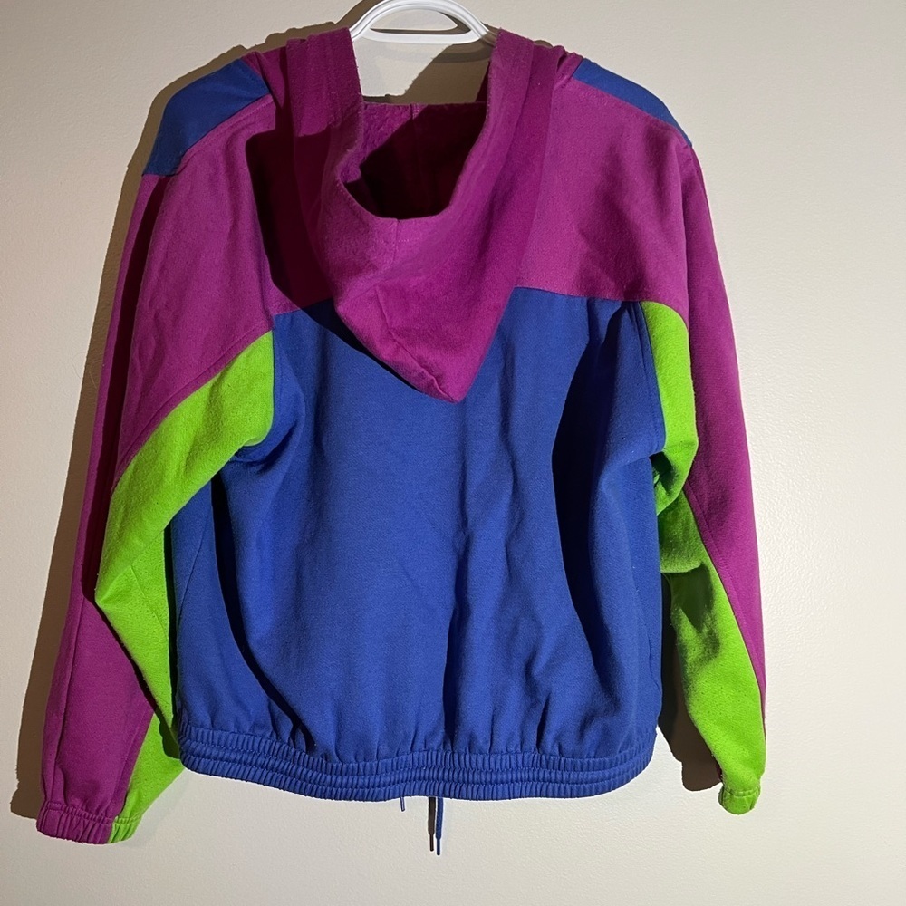 Purple Green and Blue Vintage Zip Up Hoodie Sweatshirt Petite Small